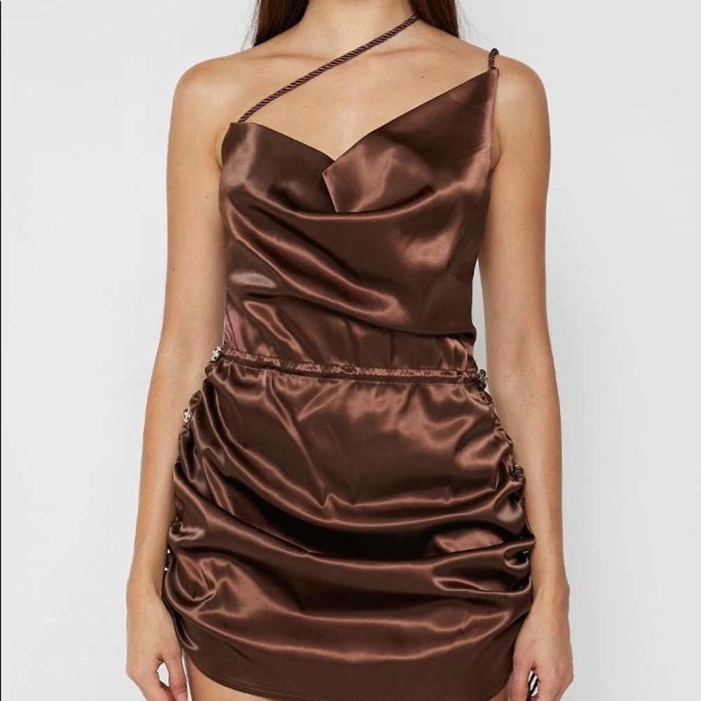 Maniere De Voir SATIN RUCHED MINI DRESS